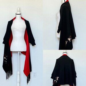 *SOLD* Embroidered Shawl with Sleeves, Fringed Floral Cardigan